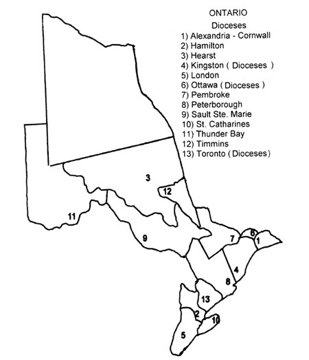 Ontario Map Illustrating the Dioceses